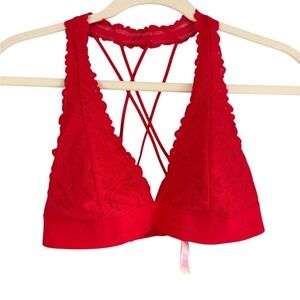 PINK by Victoria's Secret Red Lace Strappy Bralette Bra Size‎ S